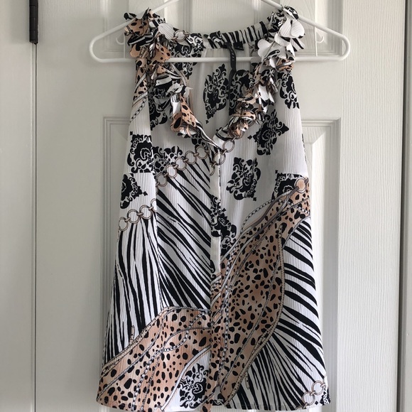 Sioni animal print ruffled collar sleeveless summer blouse - Picture 12 of 12